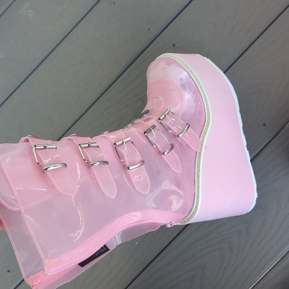 Demonia Clear Baby Pink Lovesick Trinity Boots - Picture 3 of 6